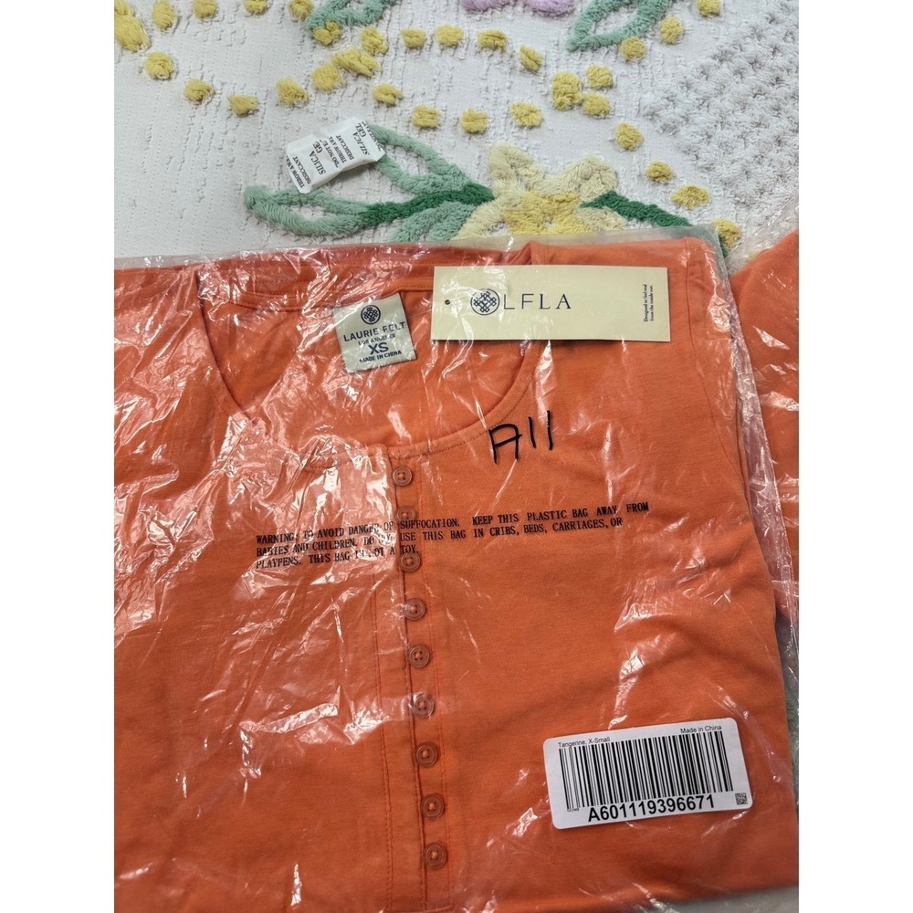 Laurie Felt Tangerine Orange Bamboo Cotton Henley Top A601119 XS - Picture 8 of 9